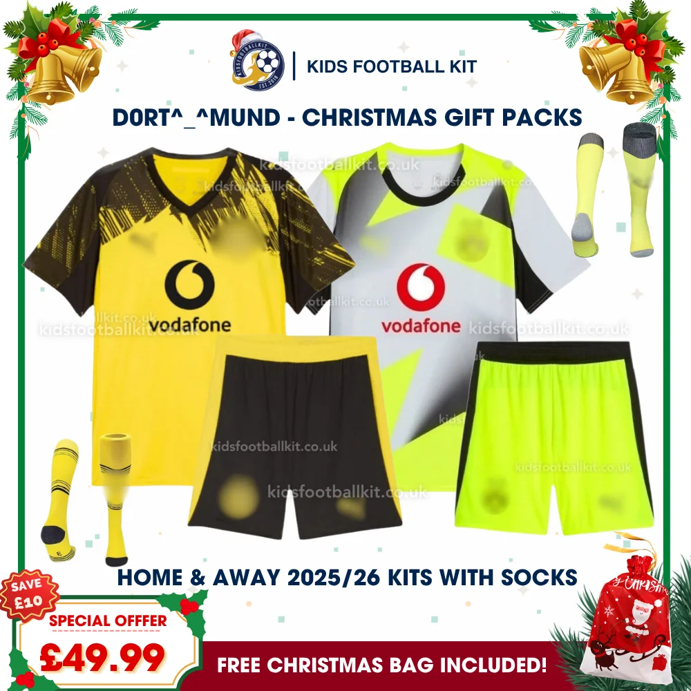 D0rt^_^mund Gift Pack – Home and Away Kids Football Kit 2025/26 (With socks)